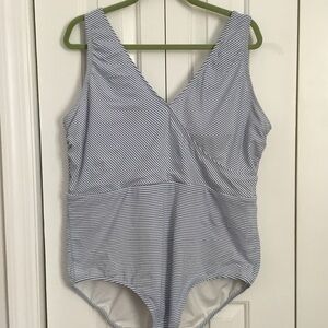 Striped Blue and White Womens One Piece Swimsuit